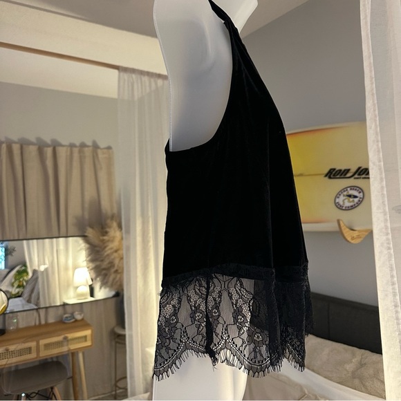 Black Velvet and Lace High Neck Sleeveless Dark Academia Whimsigoth Blouse, S - Picture 5 of 16